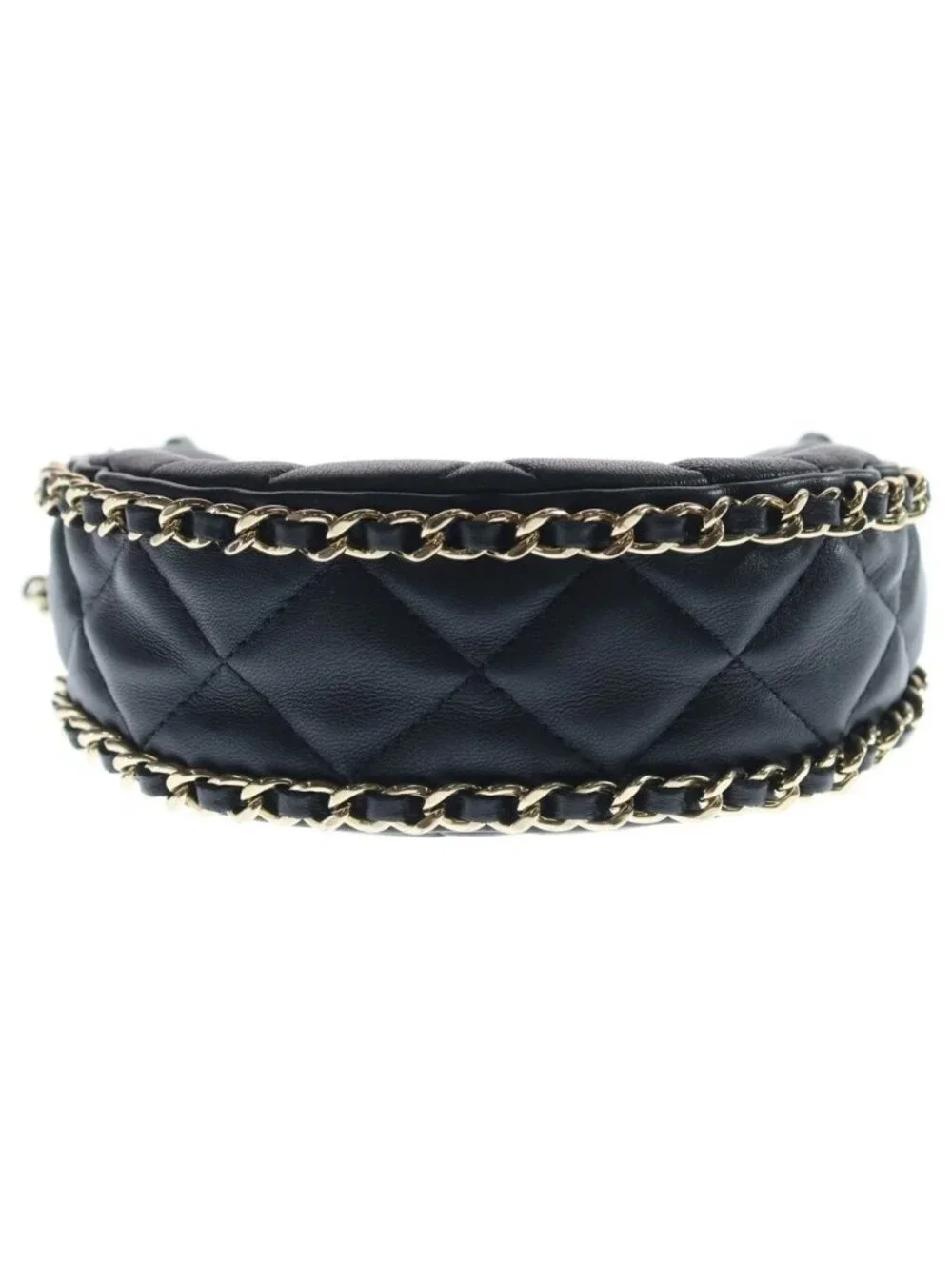 Chanel Quilted Hobo Back Chain Shoulder Mini Gold Lambskin Black